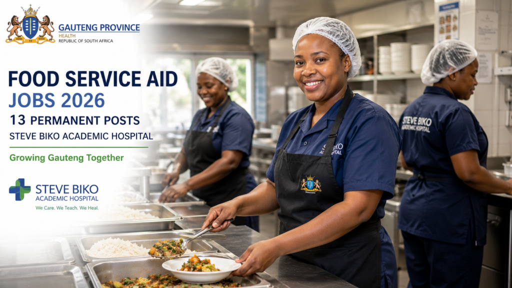 Gauteng Health Food Jobs Hiring 13 Food Service Aids at Steve Biko Academic Hospital